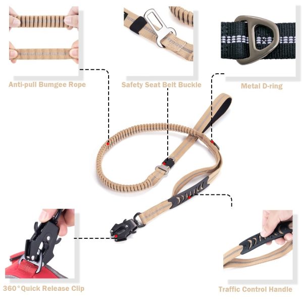 Coleira tática para cachorro de nylon de treinamento durável com faixa reflexiva e fivela de cinto de segurança 2