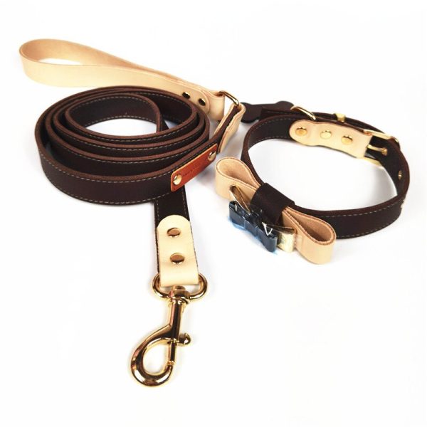 Conjunto de coleira de couro ajustável para cães de estimação para cães pequenos, médios e grandes, pug de pelúcia Yorkie Bulldog francês 3