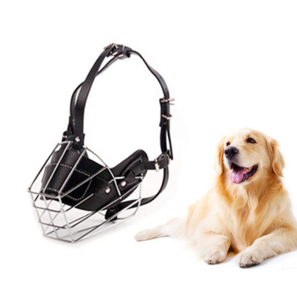 Mascota Perro Boca Transpirable Ajustable Anti-Bite Metal Bozal Protección Cubierta Perro Accesorios 4