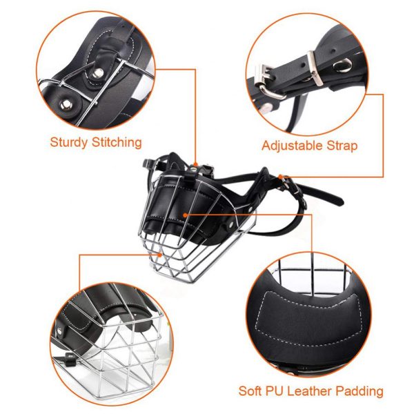 Mascota perro boca transpirable ajustable Anti-mordida Metal bozal protección cubierta perro accesorios 3
