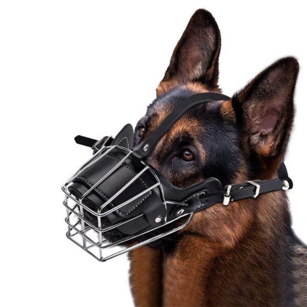 Mascota perro boca transpirable ajustable Anti-mordedura Metal bozal protección cubierta perro accesorios 2