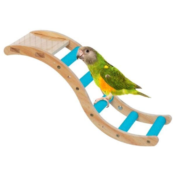 Parrot Perch Climbing Ladder Wood Platform Bird Stand Sanded Stairs Chew Toy for Small Medium Birds Easy to Install 4