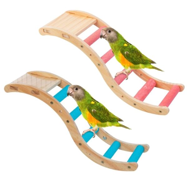 Parrot Perch Climbing Ladder Wood Platform Bird Stand Sanded Stairs Chew Toy for Small Medium Birds Easy to Install 2